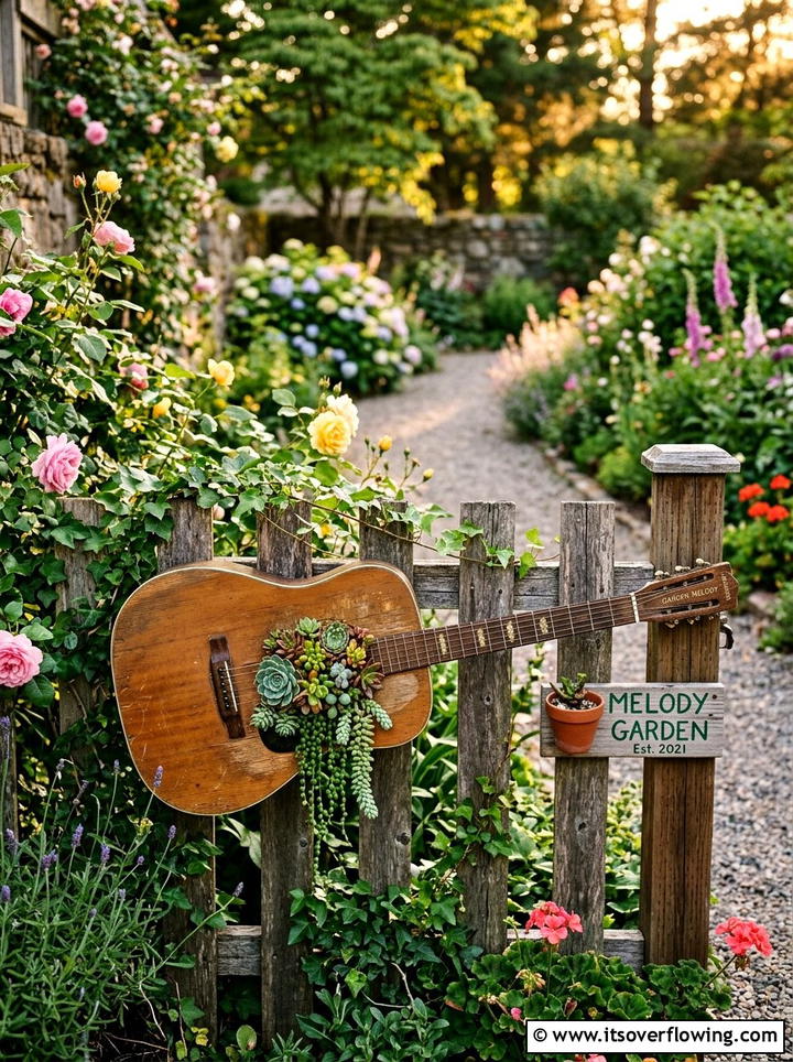 Musical Instrument Planter - 25 reusing old things ideas for small garden