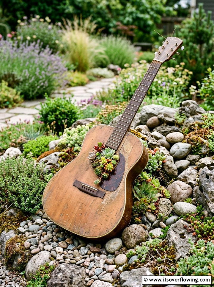 Musical instrument garden art - 25 reusing old things ideas for garden art