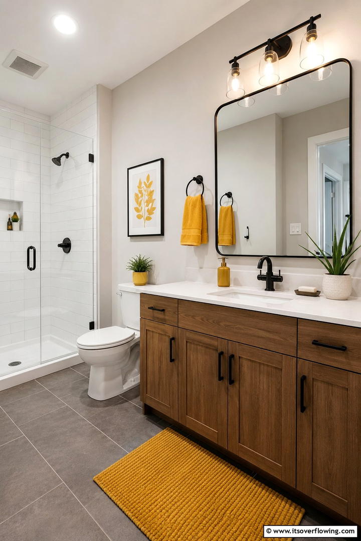 Mustard Yellow Accents - 50 Fall Bathroom Decor Ideas Roundup- Timeless Tips