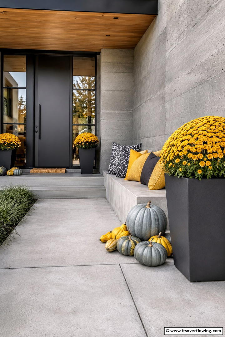 Mustard and Gray Palette - 50 Modern Fall Porch Decor Ideas Roundup- Warm Welcomes