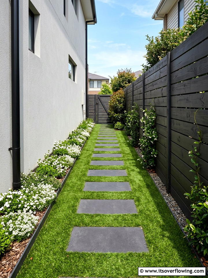 Narrow side yard turf - 25 backyard ideas with artificial turf