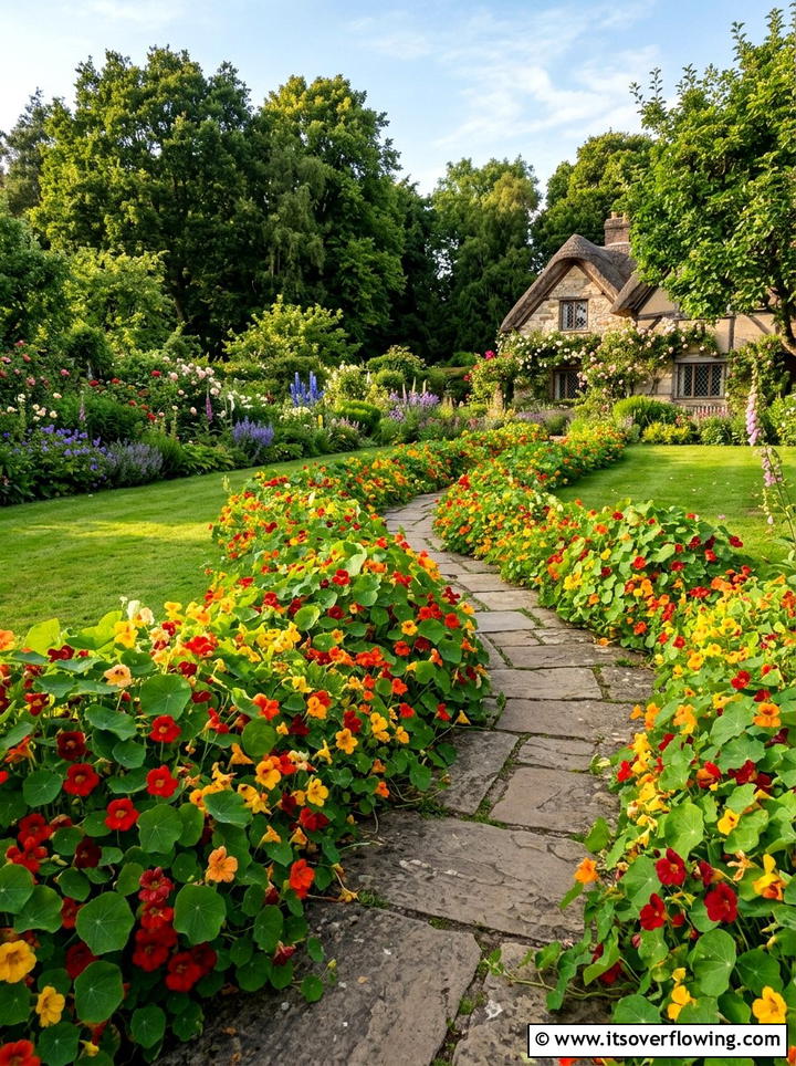 Nasturtium flower border - 25 creative garden ideas with edible flowers