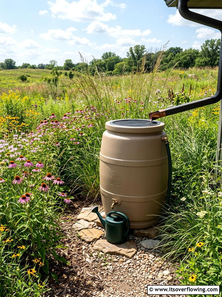 Native Plant Garden Rain Barrel - 25 backyard ideas with rain barrel setup