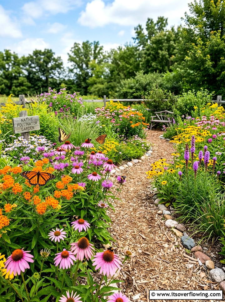 Native Pollinator Garden - 25 backyard ideas with garden and lawn