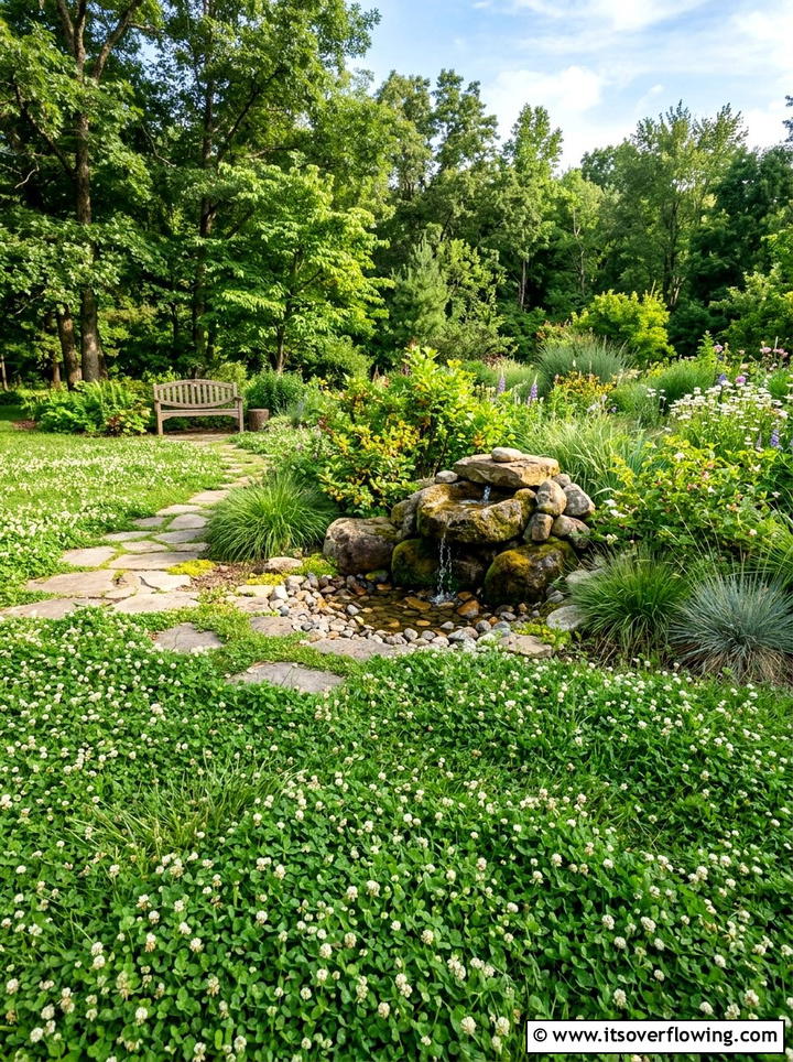 Native plant clover yard - 25 backyard ideas with clover lawn