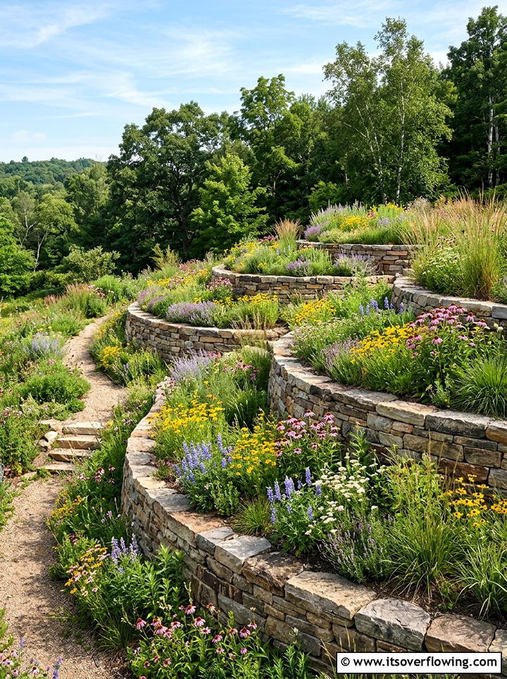 Native plant terracing - 25 garden design ideas with retaining walls
