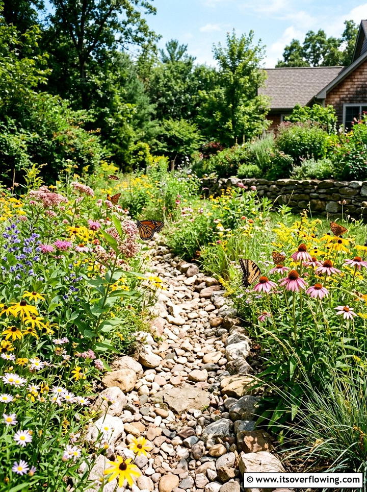 Native wildflower creek edge - 25 garden design ideas with dry creek beds