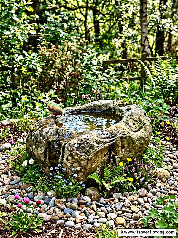 Natural Bird Bath - 25 backyard ideas with boulder accents