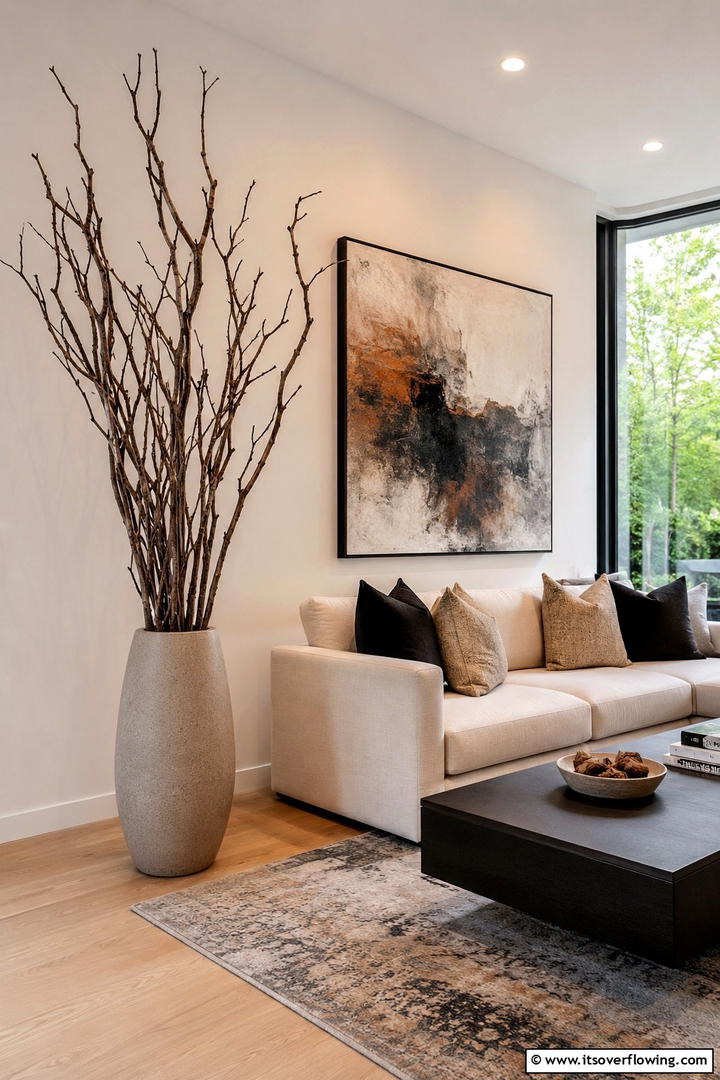 Natural Branch Arrangements - 50 Living Room Fall Decor Ideas for Cozy Autumn Updates