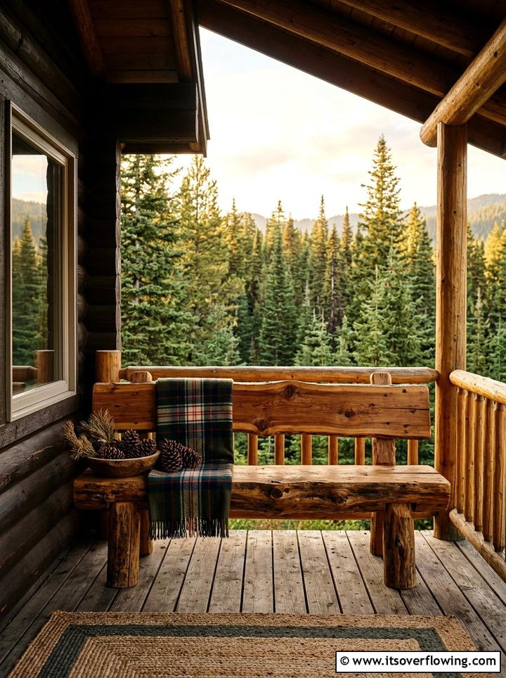 Natural Cedar Log Bench - 25 front porch decor ideas with antique benches