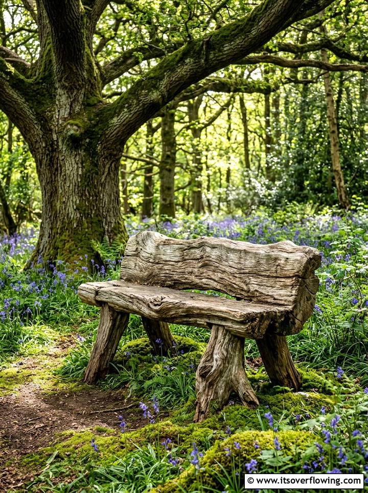 Natural Driftwood Bench - 25 garden decor ideas with driftwood accents