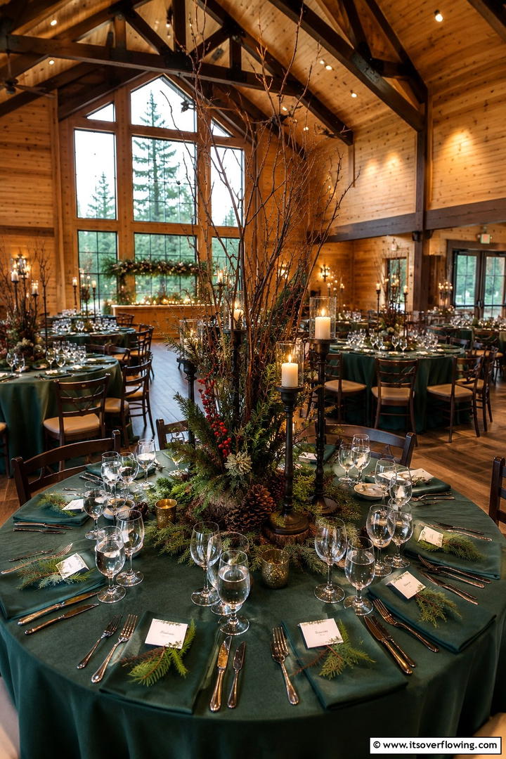 Natural Elements Centerpiece with Branches and Berries - 30 Rustic Wedding Centerpieces for a Charming Celebration