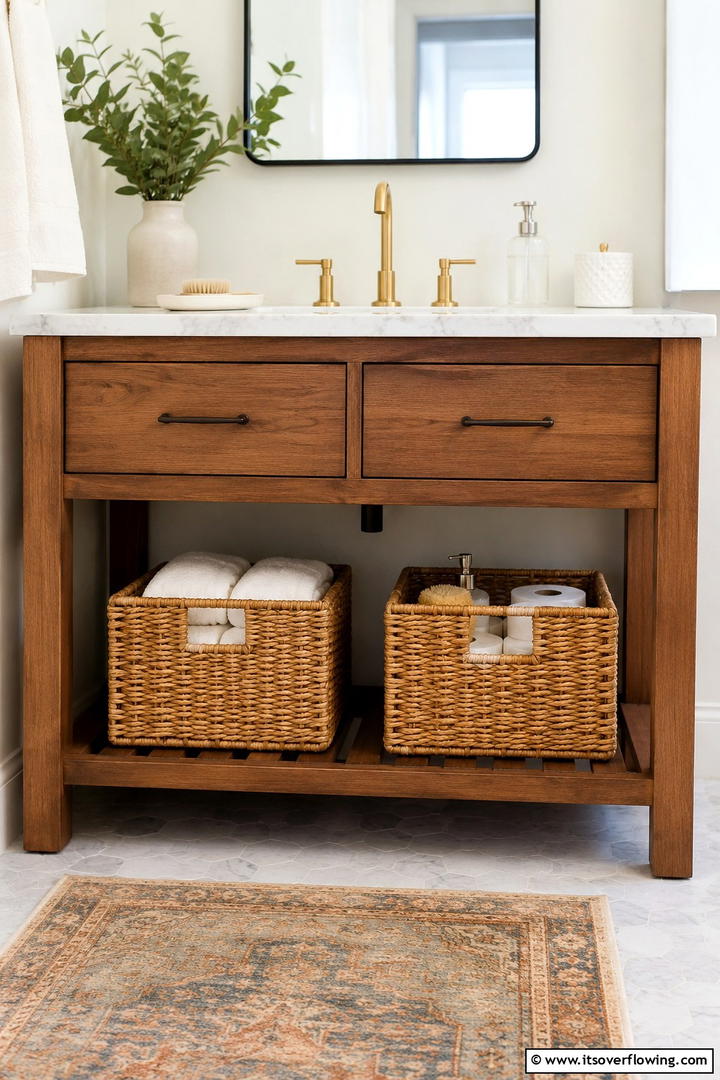 Natural Fiber Storage Baskets - 50 Fall Bathroom Decor Ideas Roundup- Timeless Tips