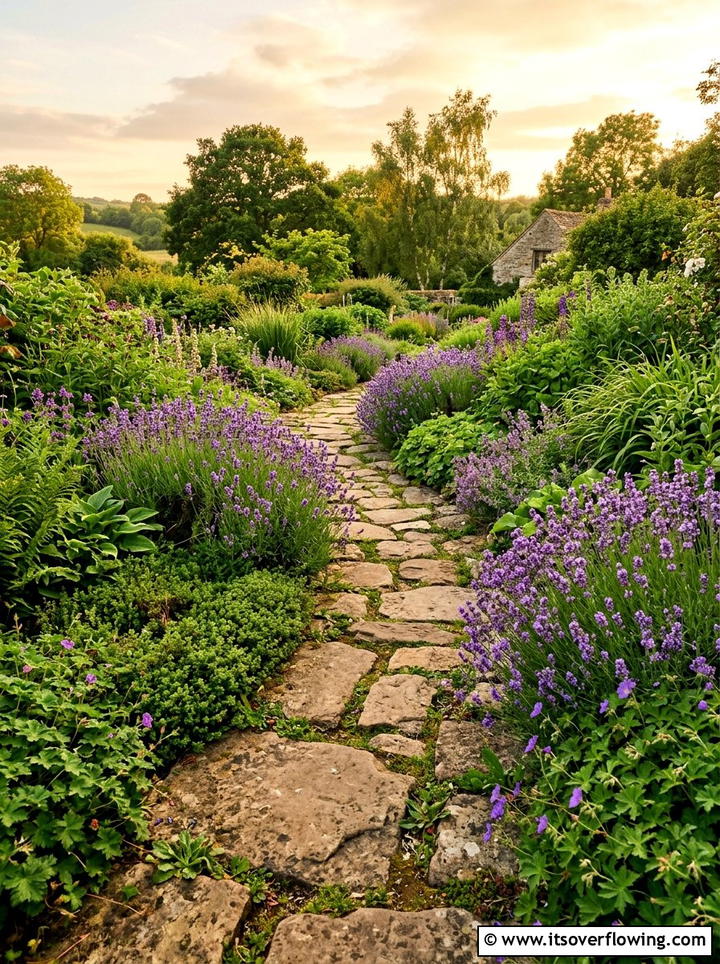 Natural Fieldstone Trail Through Plants - 25 small garden ideas with stepping stones