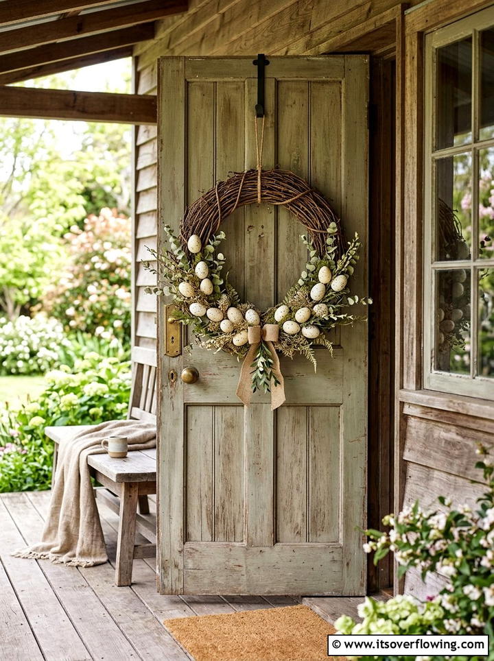 Natural Grapevine Wreath With Eggs - 25 front porch decor ideas for easter