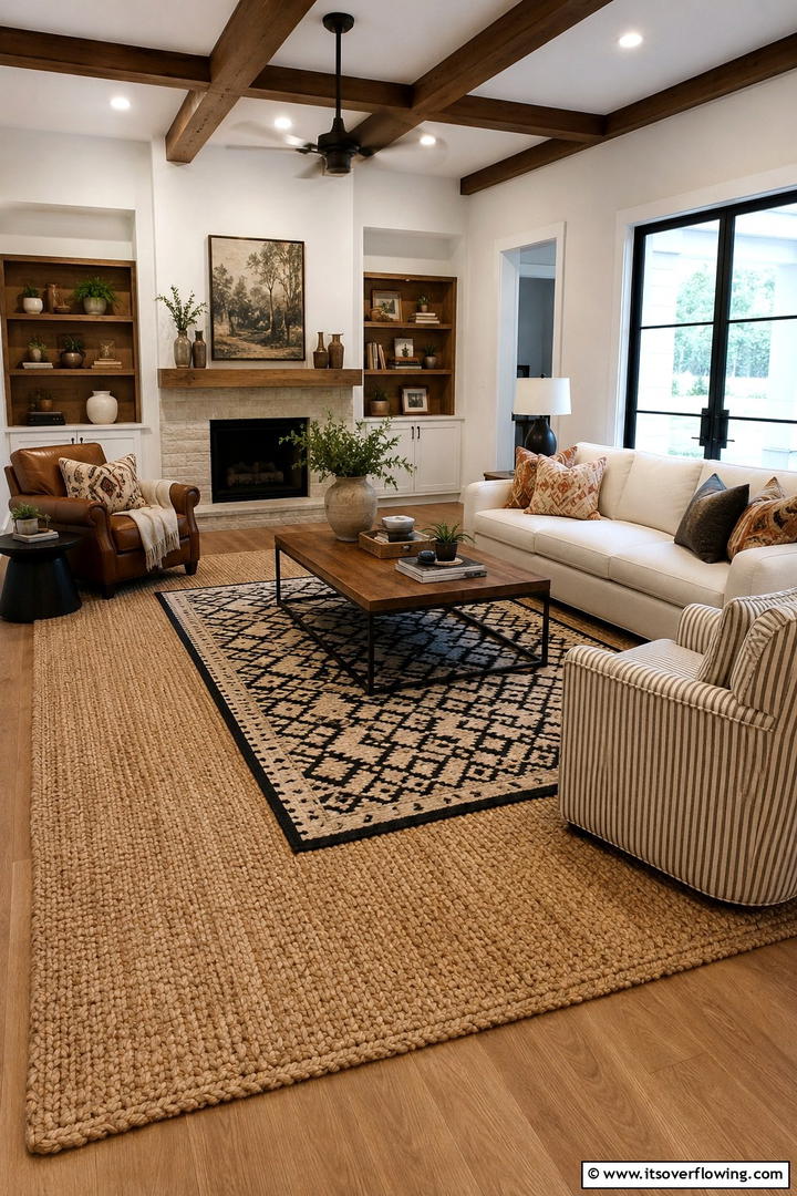 Natural Jute Rug - 50 Living Room Fall Decor Ideas for Cozy Autumn Updates