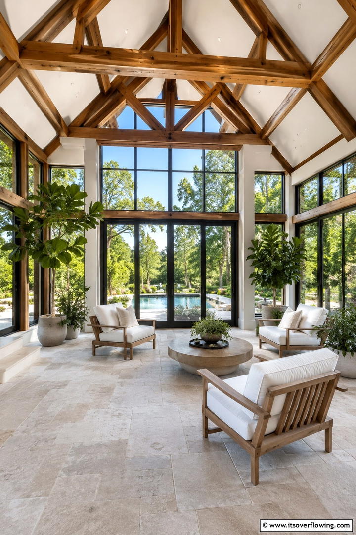 Natural Light Maximization - 30 Vaulted Ceiling Ideas with Beams for Dramatic Room Designs