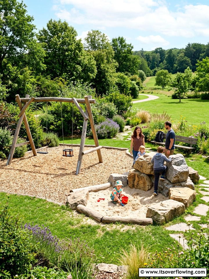 Natural Play Area - 25 backyard ideas with garden and lawn