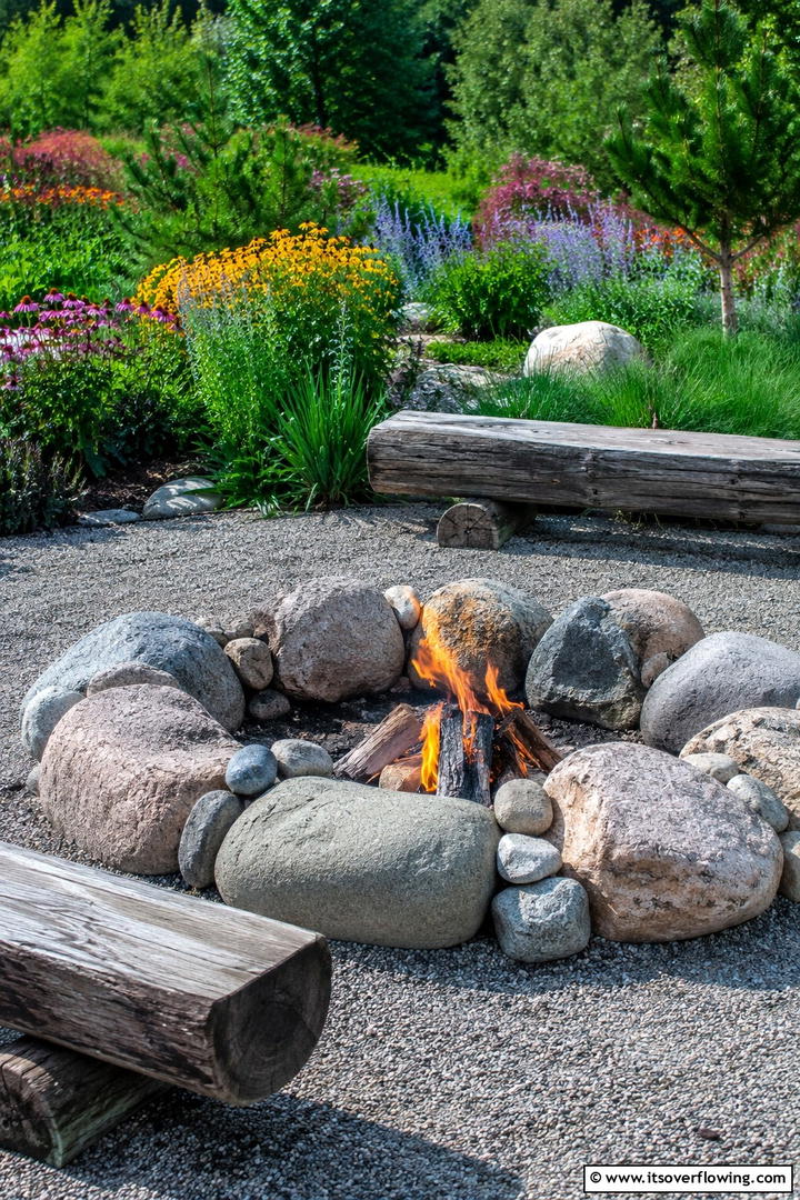 Natural Rock Arrangement Fire Pit - 30 Elegant Stone Fire Pit Ideas for Backyard Entertaining