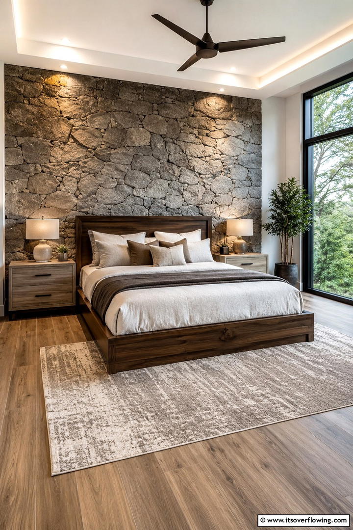 Natural Stone Accents - 30 Rustic Bedroom Ideas to Create a Warm and Inviting Space
