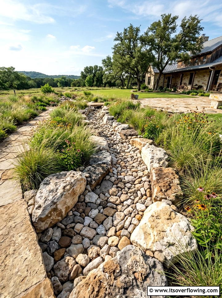 Natural Stone Dry Creek Bed - 25 backyard ideas with dry creek bed