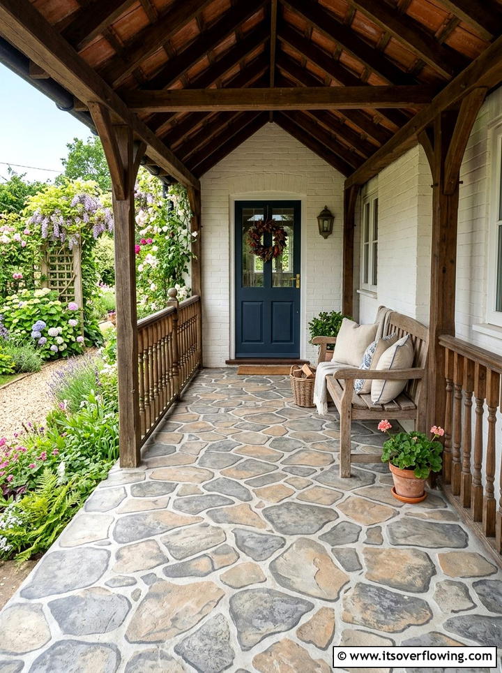 Natural Stone Effect Stencil - 25 front porch ideas with stenciled floor