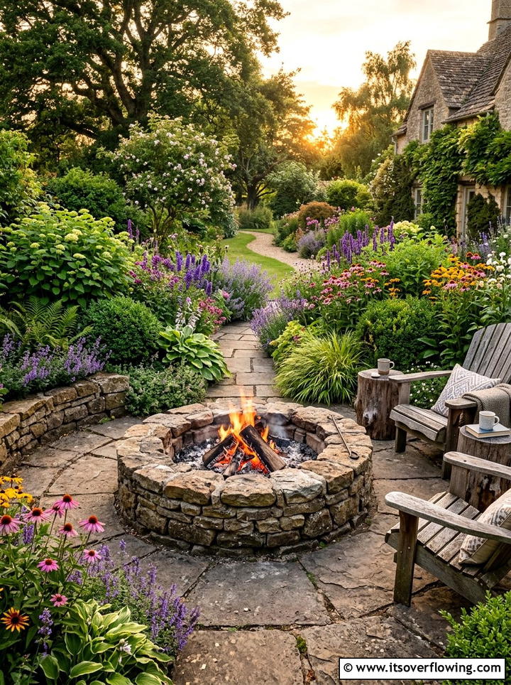Natural Stone Fire Pit Ring - 25 creative garden ideas with fire pit circles