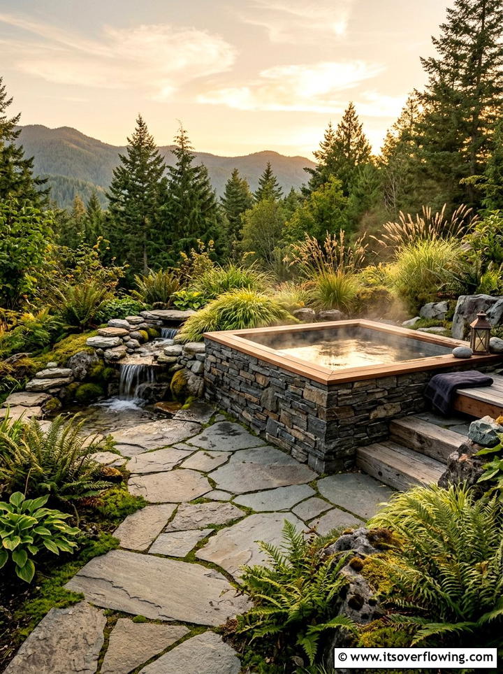 Natural Stone Hot Tub Surround - 25 backyard ideas with hot tub