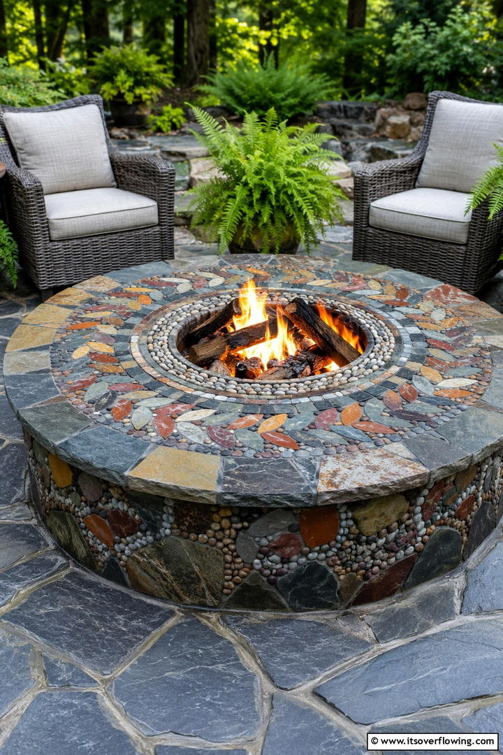 Natural Stone Mosaic Fire Pit - 30 Rustic Fire Pit Ideas for Cozy Outdoor Gatherings