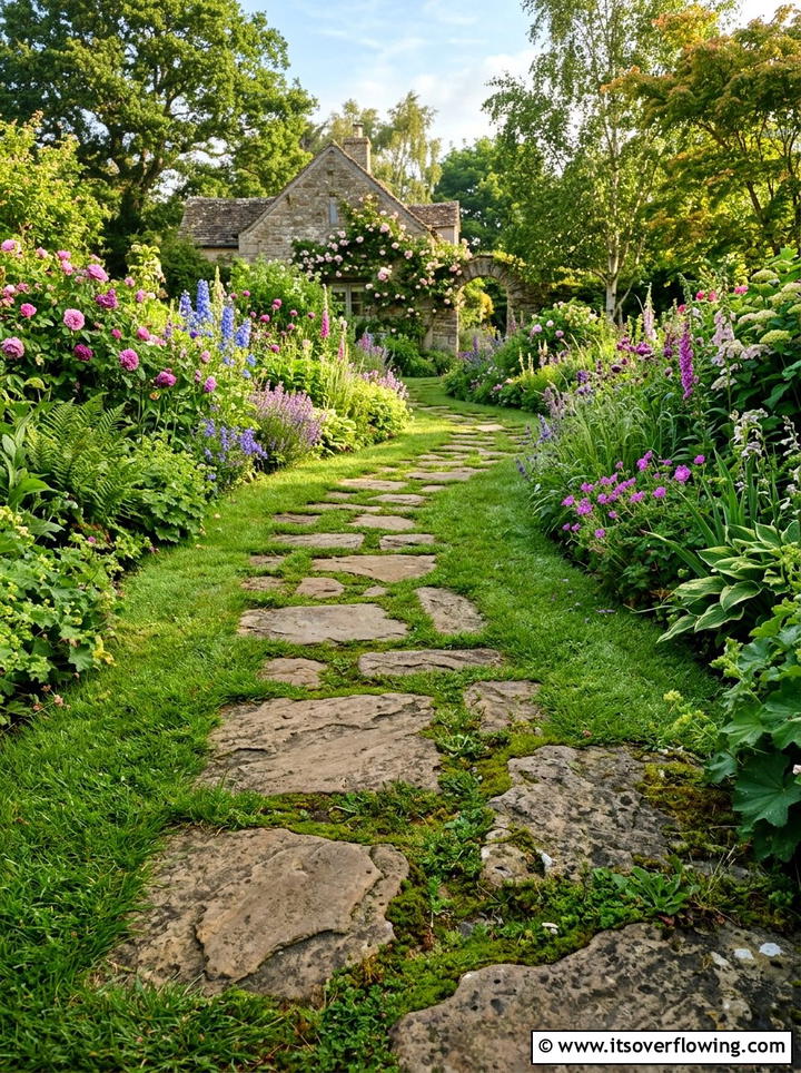 Natural Stone Path - 25 backyard ideas with garden and lawn