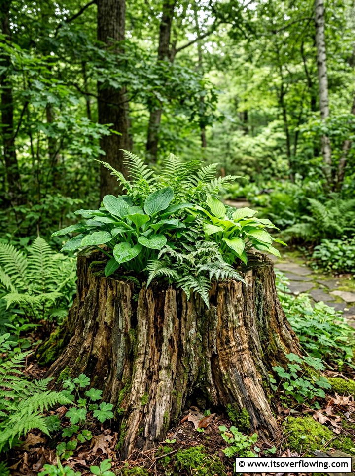Natural Tree Stump Planter - 25 upcycled garden ideas for front yards