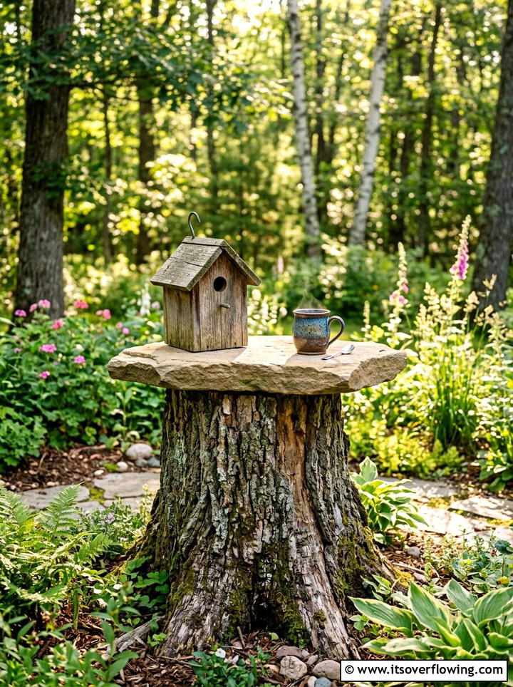 Natural Tree Stump - 25 reusing old things ideas for rustic garden look