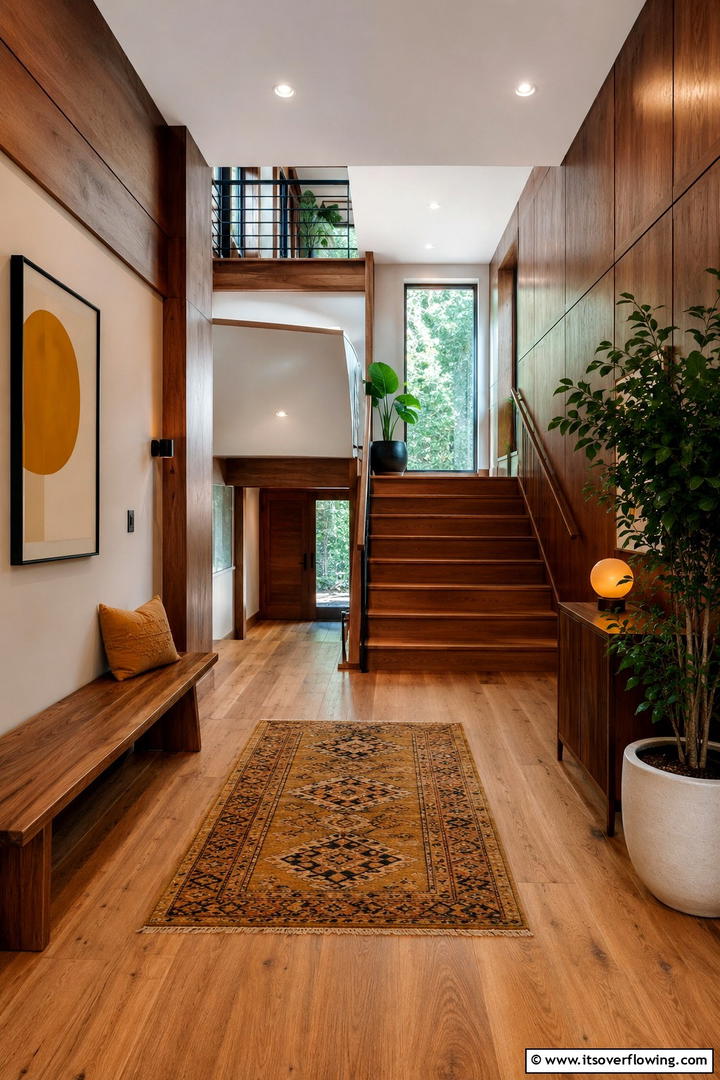 Natural Wood Warmth Landing - 30 Stair Landing Ideas to Maximize Functional Spaces