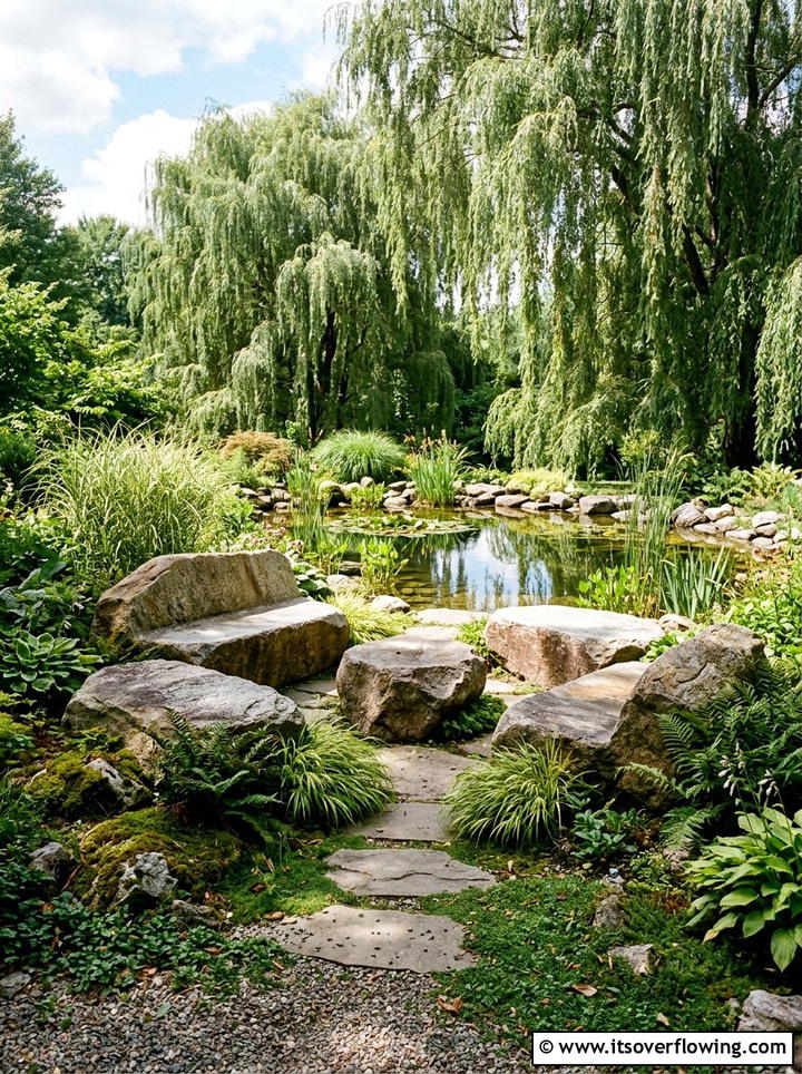 Natural boulder seating - 25 backyard ideas with stone seating