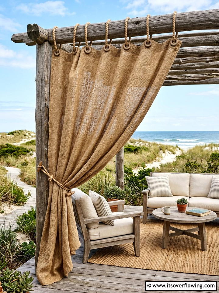 Natural fiber pergola curtains - 25 backyard ideas with pergola curtains