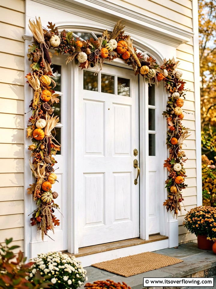 Natural pumpkin garland - 25 front porch decor ideas with real pumpkins