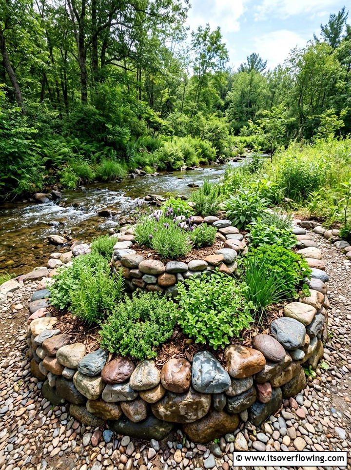 Natural river rock herb spiral - 25 garden ideas with herb spirals