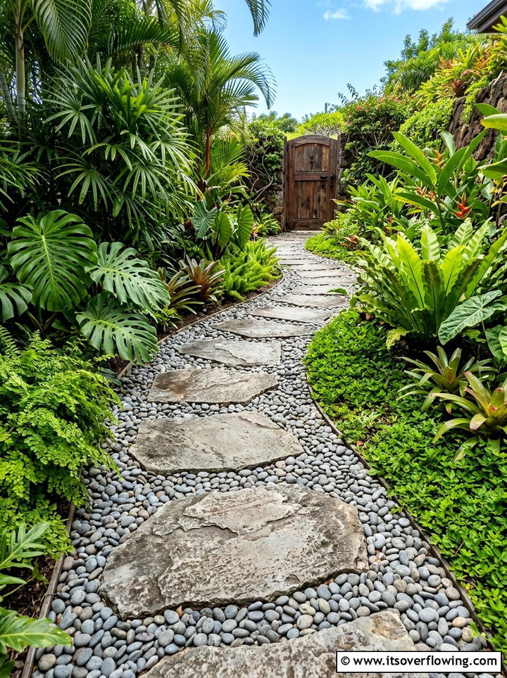 Natural stone path - 25 backyard decorating ideas with tropical accents
