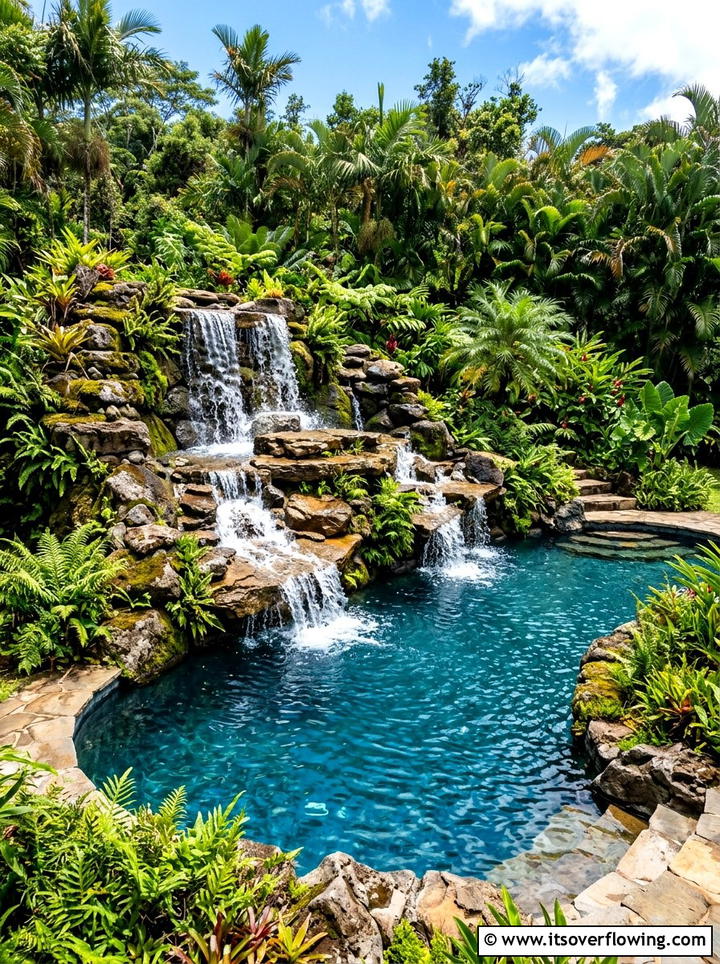 Natural stone pool waterfall - 25 garden design ideas for pool areas