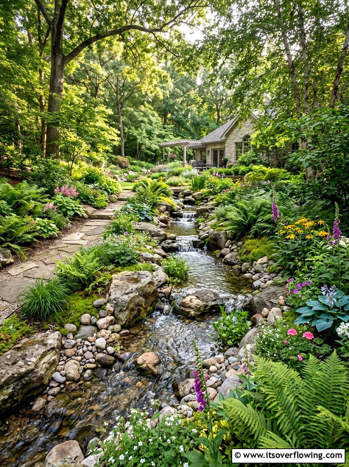Natural stream bed - 25 garden ideas with water features