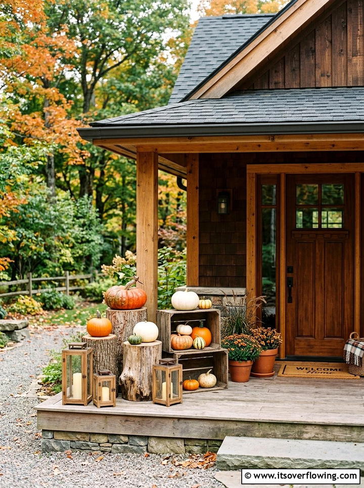 Natural wood accents - 25 front porch decor ideas for thanksgiving