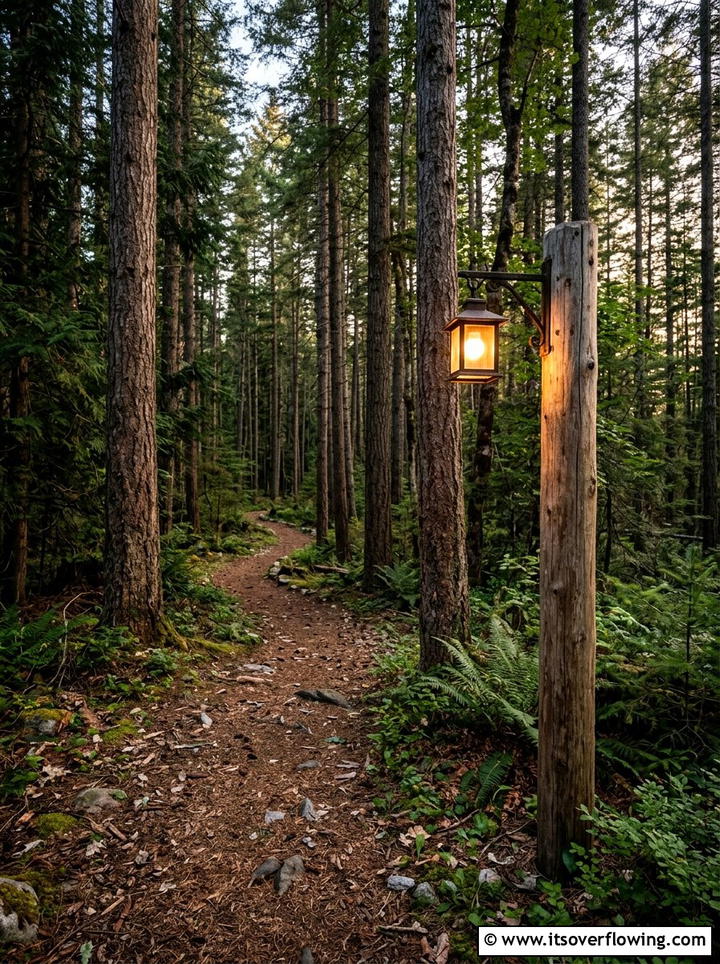 Natural wood post lighting for trails - 25 garden decor ideas with pathway lighting