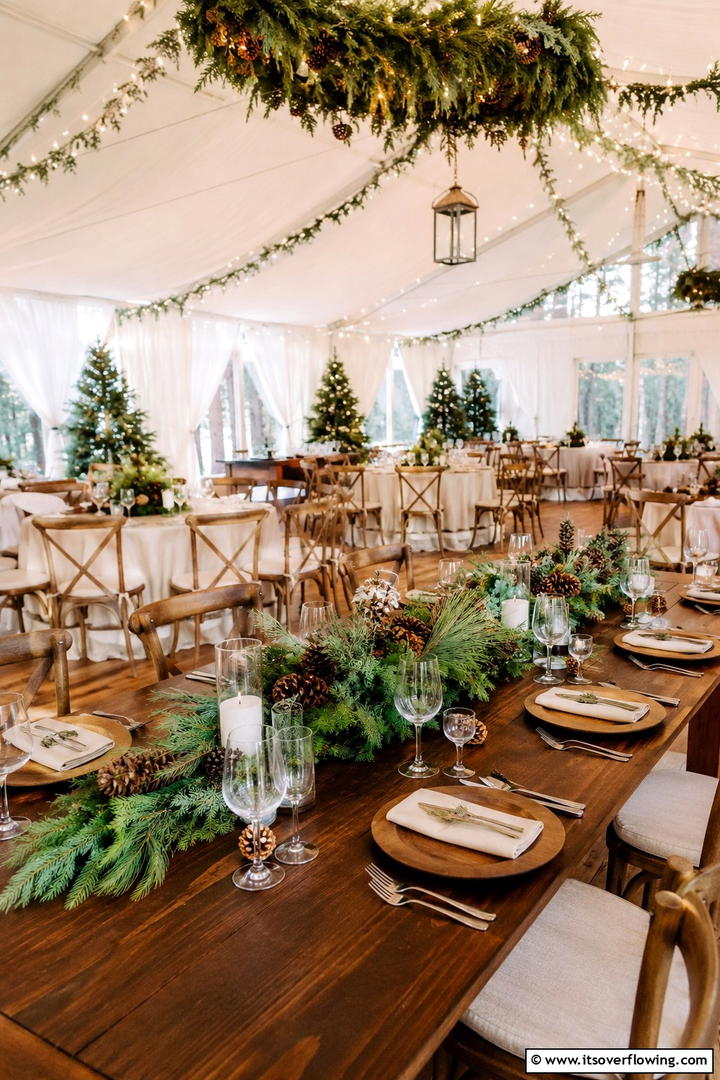 Nature Inspired Arrangement with Pine Branches - 30 Rustic Wedding Centerpieces for a Charming Celebration