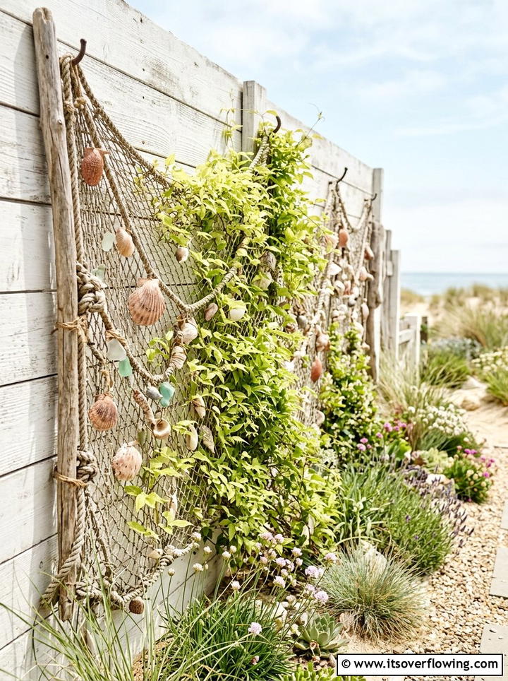 Nautical Fishing Net Trellis - 25 upcycled garden ideas with trellis walls