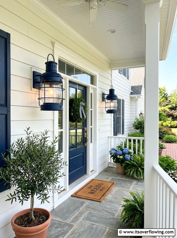 Nautical Lantern Lighting - 25 front porch decor ideas with coastal blue palette