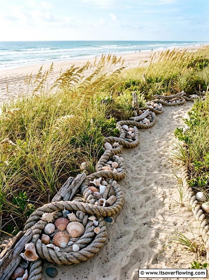 Nautical rope and shell garden border - 25 garden ideas with shell borders