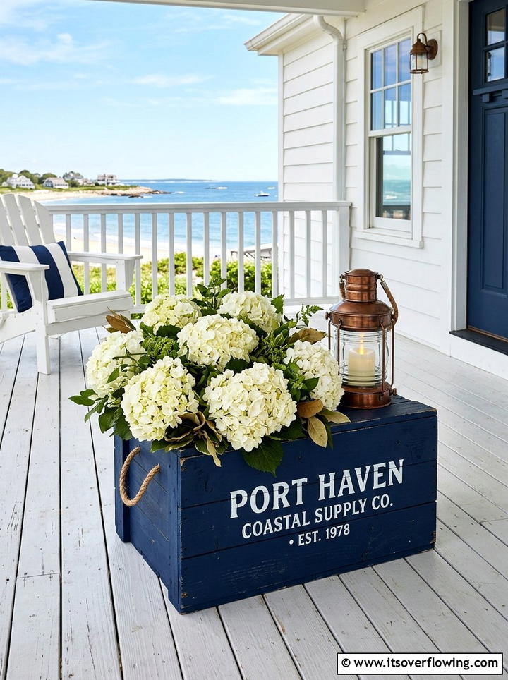 Navy Blue Crate Porch Accent - 25 front porch ideas with crate decor
