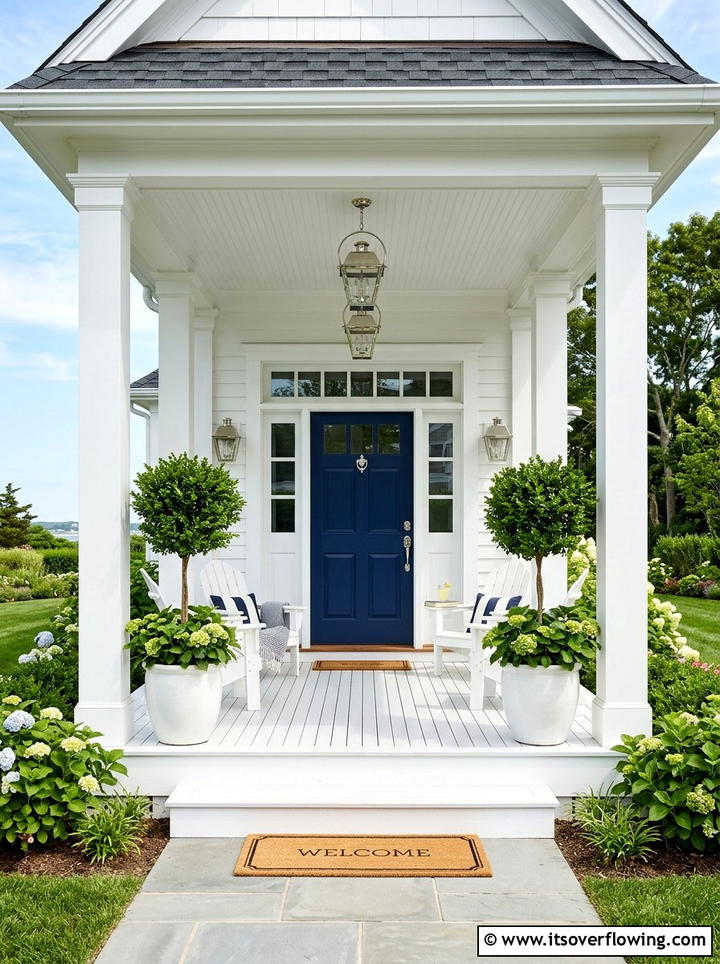 Navy Blue Front Door - 25 front porch decor ideas with coastal blue palette