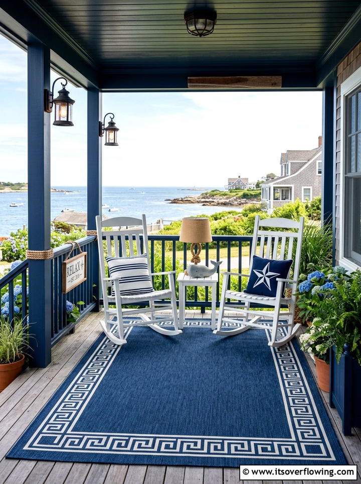 Navy Blue Nautical - 25 front porch ideas with outdoor rug