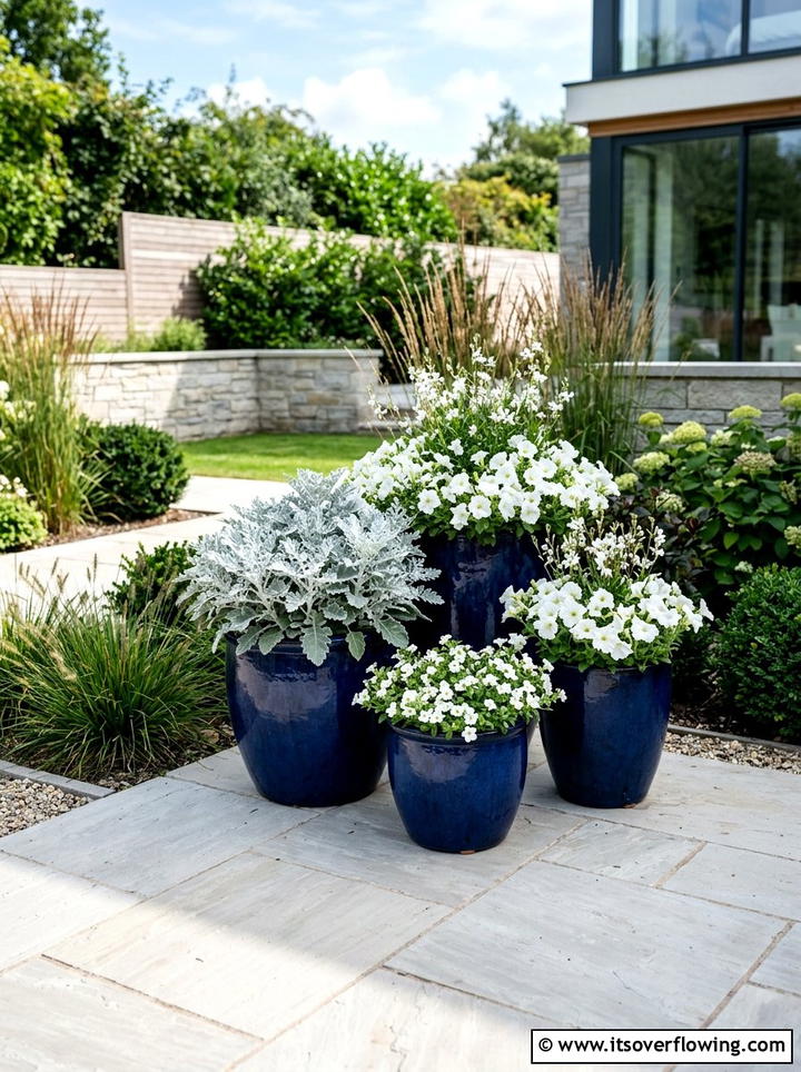 Navy Blue Outdoor Pots - 25 garden decor ideas with container groupings